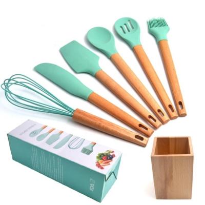 China Sustainable Wooden Handle 6pcs Cooking Utensil Set With Rack SW-CT51B for sale