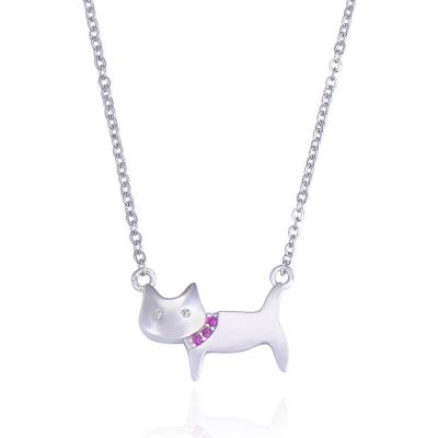 China Simple micro-inlaid silver cat s925 zircon cat clavicle set animal/zodiac pendant chain necklace for sale