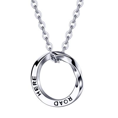 China Ladies Fashion Mobius Ring Pendant Couple Necklace New Engraved Letter Stainless Steel Necklace For Men for sale