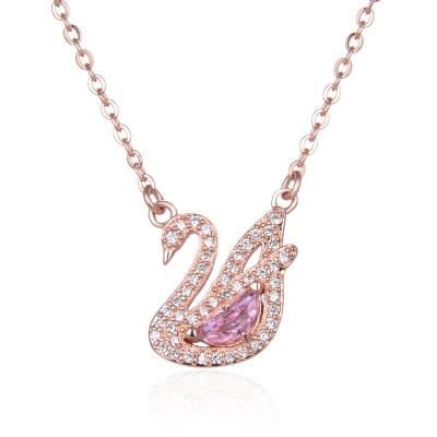 China Animals / Zodiac Rose Gold Pink Diamond Necklace Set Clavicle Chain S925 Silver Female Swan Necklace for sale