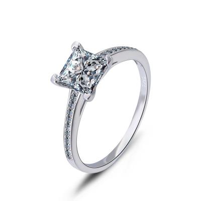 China CLASSIC Female Ring s925 Fashion Simple Silver Cubic Zirconia Four-claw Inlaid Square Diamond Ring for sale