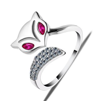 China CLASSIC Women's Jewelry Wholesale Open Ring S925 Silver Cute Fox Diamond Ring for sale