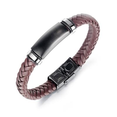 China Fashion CLASSIC Men's Retro Titanium Steel Leather Bracelet Creative Woven Bracelet Jewelry for sale