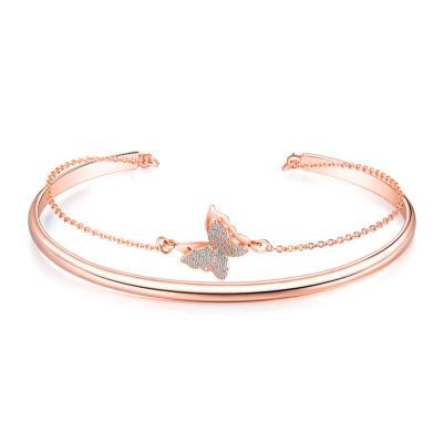 China Fashion Fashion Copper Plated Rose Gold Bangle Women Girl Diamond Butterfly Bracelet for sale