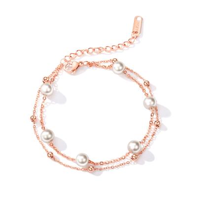 China Simple Fashion Pearl Bracelet Candy Rose Gold Plated Titanium Steel Bracelet Women Jewelry Birthday Gift for sale