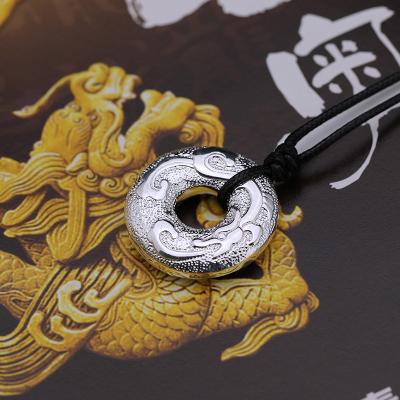 China CLASSIC 999 Sterling Silver Safe Loop Pendant Dragon and Phoenix Sweater Sterling Pendant Chain Handmade Silver Medal for sale