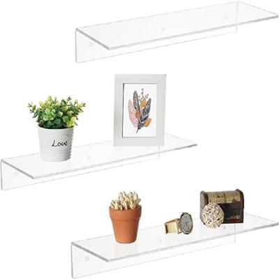 China 2 Pack Wall Mountable Acrylic Ledge 24 Inch Floating Shelves, Clear Kids Wall Shelves Display Book Shelves for sale