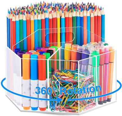 China Viable Pen Holder for Desk, Marker Organizer 360 Degree Rotating Pen Organizer with 6 Compartments for sale