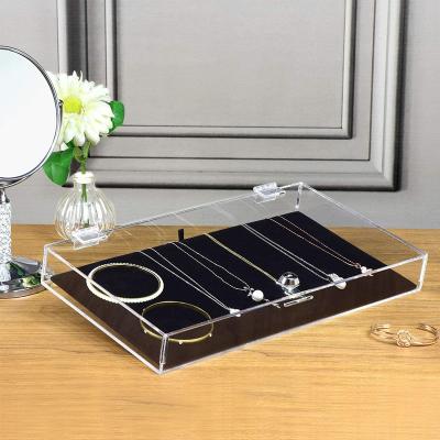 China Acrylic Rectangular Marketing Necklace Rings Earrings Bracelet Organizer Holder Locking Safety Display Box Safe Display Tray Perfect for Watches Jewelry Collector for sale