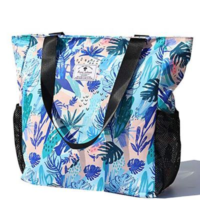 China 100% fashion bolsos de playa simple folding canvas bag large capacity flower beach waterproof tote bags for sale