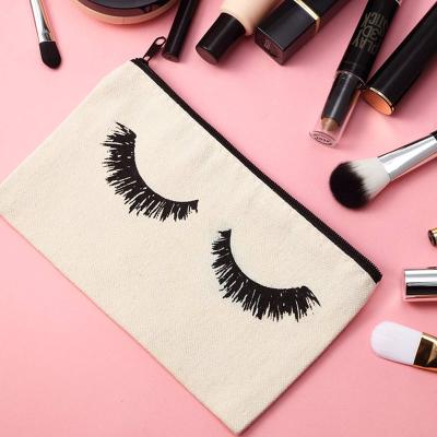 China 100% ECO-Friendly Custom Ins Logo Eyelash Printed Travel Gifts Lash Large OEM Cotton Cloth Makeup Cosmetic Bag for sale