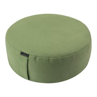 China Portable Green Cool Yoga Meditation Cushion, Round Buckwheat Filled Meditation Pillow, Zippered Organic Cotton Blanket for sale