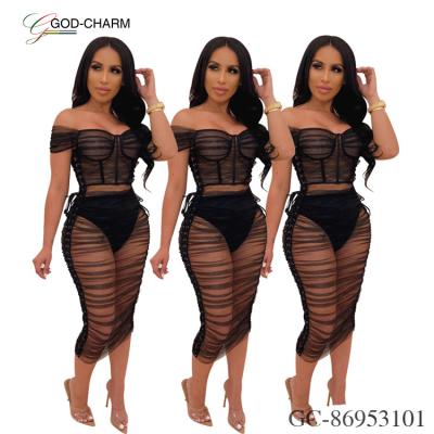 China 2022 New God-charm African Clothing *GC-86953101 2022 wholesale sexy eyelet anti-static sexy off-shoulder mesh dress for night club wear for sale