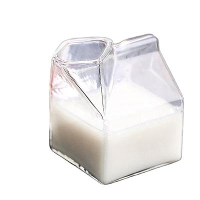 China High Temperature Resistant Glass Square Box Shaped Crystal Glass Water Bottles Milk Sport 350ml Shaotian Single Viable Milk for sale