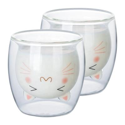 China Creative Funny Animals Cat Paw Glass Coffee Cup Shaotian Sustainable Borosilicate Double Wall 200ml Mugs For Milk Drinks Cup for sale