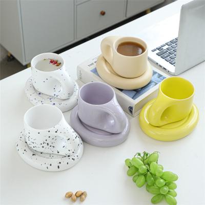 China Creative Shaotian 270ml Novelty Cup And Saucer Coffee Cup Tea Milk Nordic Style Sustainable Pangpang Ceramic Fat Cup With Tray for sale