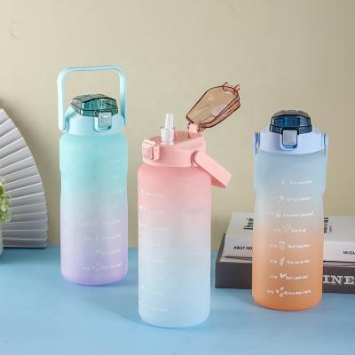 China Shaotian Sports 2000ml Sports Water Bottles BPA Free Gym Eco Friendly Hot Selling Plastic Water Bottle With Time Marker And Straw for sale