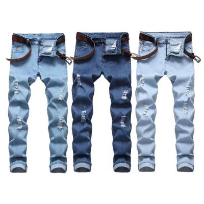 China Men's Distressed Hole Ripped Men's Breathable Jeans Breeches Denim High Waisted Fashion Pile Jeans Wholesale Men's Jeans for sale