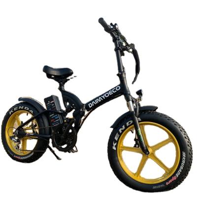 China Aluminum Alloy 48v 500w Ebike 20 Inch Fat Tire Cruiser Electric Bicycle Electric Bike Black Frame Gold Wheel Edges Electric Bicycle for sale