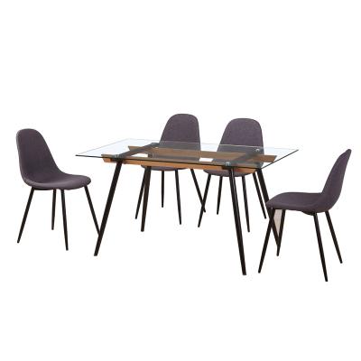 China Cheap modern glass dining room dining table set of 6 glass table furniture restaurant chairs for sale