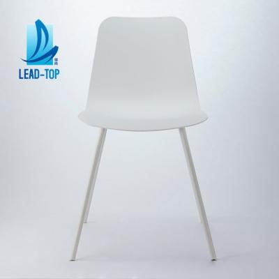 China Modern Colorful Simple Stackable Coffee Side Office Furniture Armless Plastic Dining Chair With Metal Legs for sale