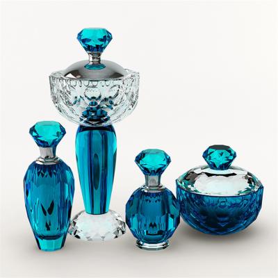 China Middle East High Grade Customized Blue Crystal Perfume Bottle For Wedding Gift for sale