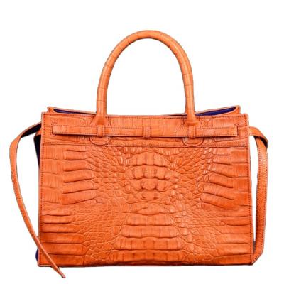 China NATIONAL Orange Genuine Leather Elegant Lady Tote Bags Crocodile Handbags Exotic Crocodile Handbags for sale