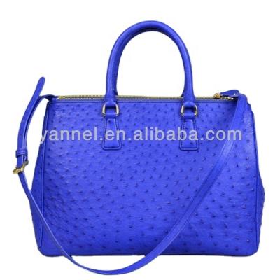 China Real Ostrich Leather Women Handbag Women Handbag Royal Blue Double Zipper National Designer Bags Fashionable Bags Ostrich Skin for sale