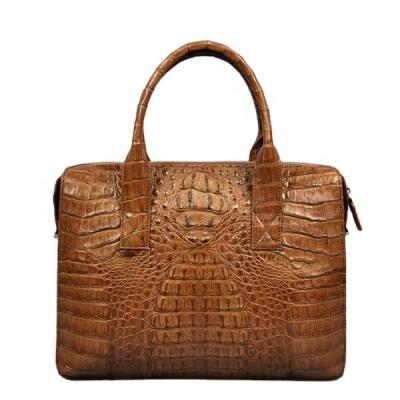 China Genuine Exotic Wholesale Crocodile Skin Towel Men Bags Crocodile Lady Cayman Brown handbagsTan for sale