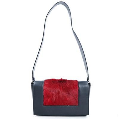 China ENGLAND STYLE smooth cowhide leather medium shoulder bags with real fur frame bags for sale