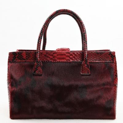 China ENGLAND STYLE Customized Stylish Fur Handbags Burgundy Python and Fur Bags for sale