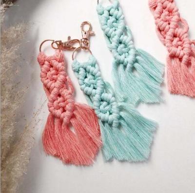 China Nickel Free Choice Marame Cotton Rope Pure Handmade Braided Tassel Key Chain For Cars Bags for sale