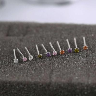 China Nickel Free 2mm, 2.5mm Solid S925 Sterling Silver Single Cubic Zircon Diamond Minimalist Stud Earrings Jewelry for sale