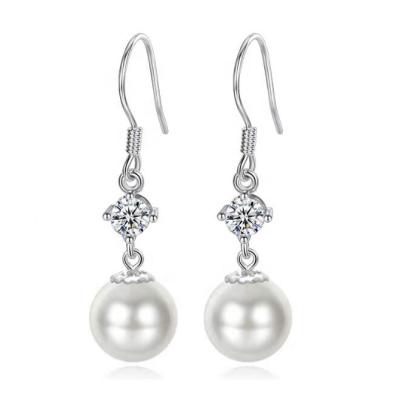 China Nickel Free Drop High Quality Shiny Pearl Stone Zircon Silver Bridal Earrings for sale