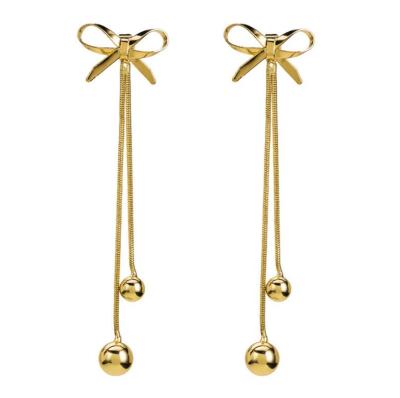 China Nickel Free Fast Express Free Shipping S925 Silver Post Fashion Brass Material Bow Tie Dangle Ball Earrings for sale