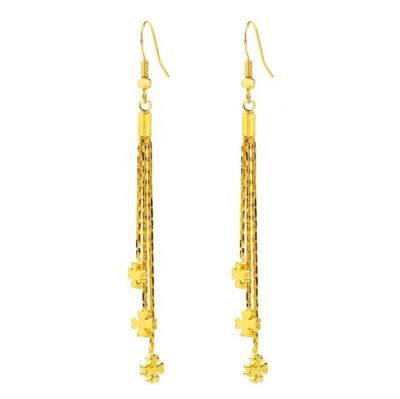 China Nickel Free 79 Mm Long Fashion Brass Tassel Luster Women Dangle Earrings Gold With Clover Butterfly Charms for sale