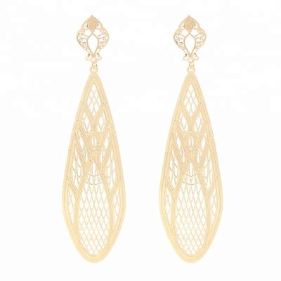 China High Quality Newest Fashion Nickel Plated 12 x 3 Gold Mesh Dangle Statement Earrings 9 g Large for sale