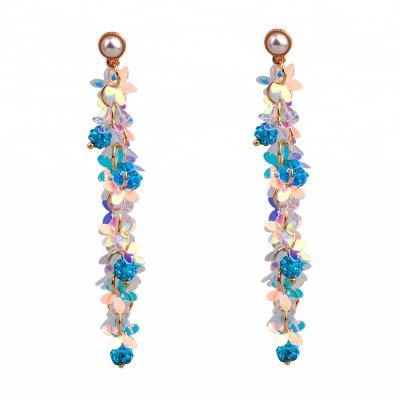 China Nickel Free 8.5 x1.5cm 8.5g Long Online Celebrity Sequin Statement Colorful Earrings for sale