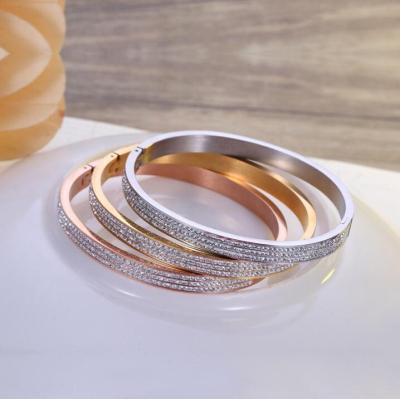 China Nickel Free 18k Gold Diamond Open Bangle Bracelets Women Delicate Quality Stainless Steel for sale