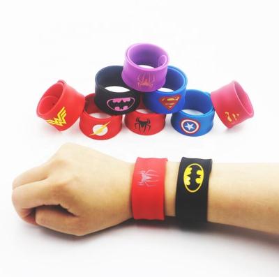 China Nickel Free Wholesale Cheap American Superhero Signs Custom Silicone Wristband Slap Bracelet Wristband for sale