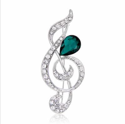 China Nickel 5.6 x 2.4 cm High Quality Musical Notation Crystal Rhinestone Brooch Free 13 g for sale