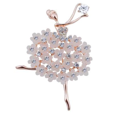 China Nickel Free Delicate 4 x 4.5 cm 14g Latest Fashion Korean Ballet Women Crystal Brooch for sale