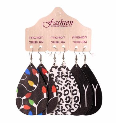 China 3Pairs/Set Nickel Free Mutli Styles Free Choice Women Fashion Pattern PU Leather Teardrop Earrings Set for sale