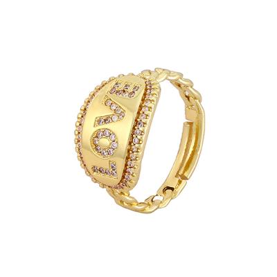 China Nickel Free High Quality Resizable Brass Gold Zircon Letter Love Rings for sale