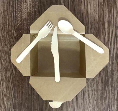 China Eco Friendly Compostable 100% Disposable Disposable Set of 12 Wooden Fork in Printed 100% Kraft Paper Bag for sale