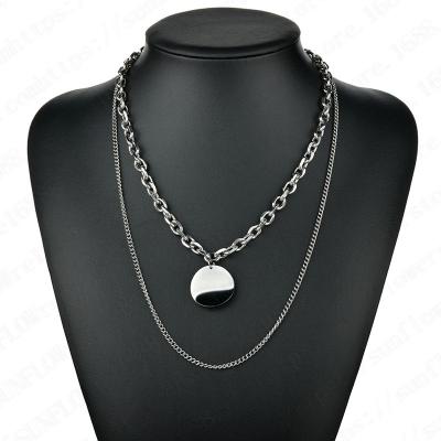 China CLASSIC Multilayer Stainless Steel Necklace With Shiny Round Pendant Necklace Around Simple Pendant Necklace for sale