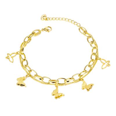 China New Gold Stainless Steel Butterfly Bracelet CLASSIC Girl Bangle Double Bangle for sale