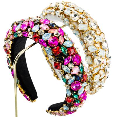 China Crystal Baroque Hair Sponge Velor Rhinestone Headband Crystal Wide Edge Circle Hair Band Girls Hair Band For Women for sale