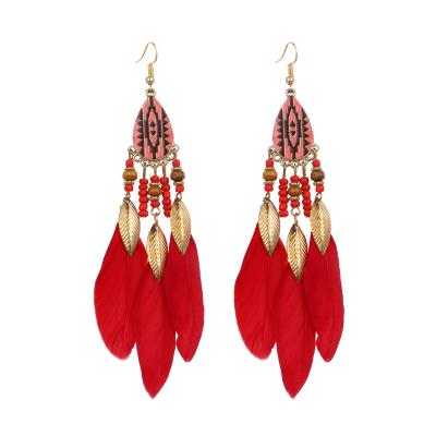 China BOHEMIA fashion drop feather earrings different retro national style earrings for sale