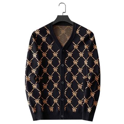 China 2021 Customs Breathable OEM and ODM Long Sleeve Knit Jacquard Cardigan Sweaters V-Neck Men Clothes Fashion Knitted Sweater Cardigan Men for sale